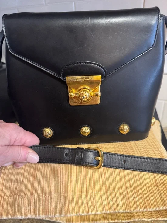 Salvatore Ferragamo Black Leather Crossbody with Gold Hardware EUC No callouts - Picture 10 of 10